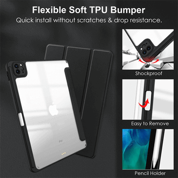 2v1 Smart flip cover+zadný silikónový ochranný obal s držiakom na pero pre Apple iPad Air 5 10.9" (2022,M1) - čierny