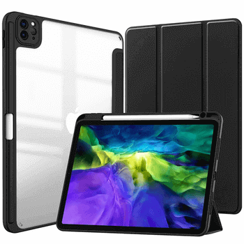 2v1 Smart flip cover+zadný silikónový ochranný obal s držiakom na pero pre Apple iPad 10.2" 2019 (7. generace) - čierny