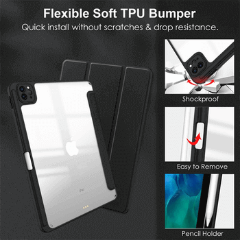 2v1 Smart flip cover+zadný silikónový ochranný obal s držiakom na pero pre Apple iPad 10.2" 2019 (7. generace) - čierny