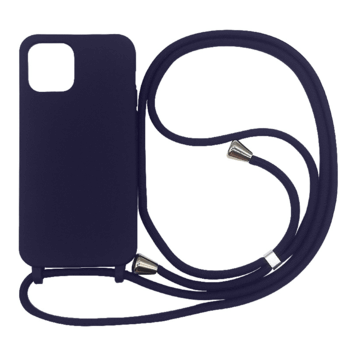 Gumový ochranný kryt so šnúrkou na krk pre Apple iPhone 14 Pro Max - tmavo modrý