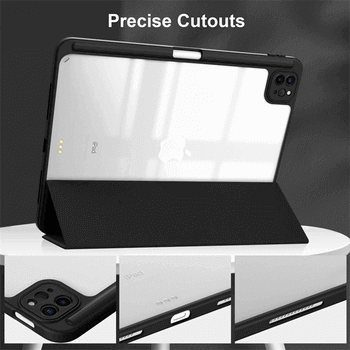 2v1 Smart flip cover+zadný silikónový ochranný obal s držiakom na pero pre Apple iPad Pro 11" 2022 M2 (4.generace) - čierny
