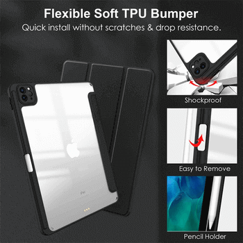 2v1 Smart flip cover+zadný silikónový ochranný obal s držiakom na pero pre Apple iPad Pro 11" 2022 M2 (4.generace) - čierny
