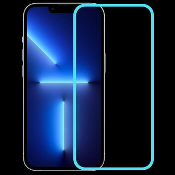 Ochranné tvrzené sklo se svítícím rámečkem pro Apple iPhone 12 - svetlo modré