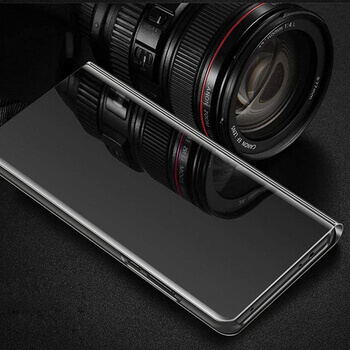 Zrkadlový plastový flip obal pre Samsung Galaxy A54 5G - čierny