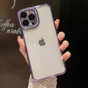 Ochranný silikonový obal s kamínky Apple iPhone 14 - fialový