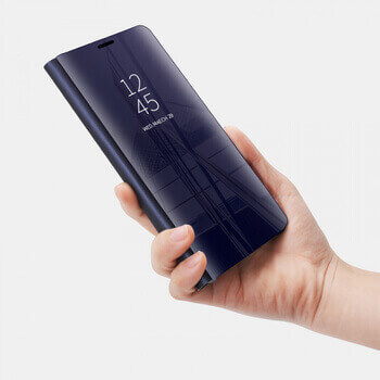 Zrkadlový plastový flip obal pre Samsung Galaxy A54 5G - fialový