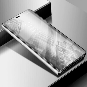 Zrkadlový plastový flip obal pre Xiaomi Redmi Note 12S - strieborný