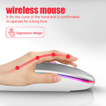 Bezdrôtová dobíjacia myš s LED podsvietením strieborná