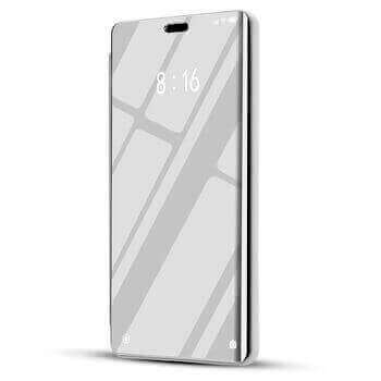 Zrkadlový plastový flip obal pre Xiaomi Redmi 10C - strieborný