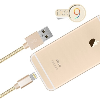 Nylonový USB Lightning kábel pre Apple - zlatý