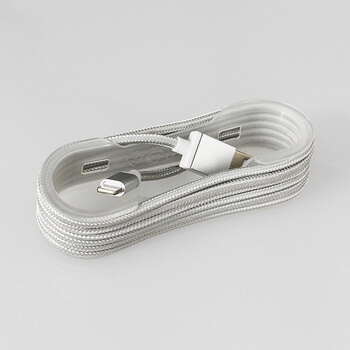 Nylonový USB Lightning kábel pre Apple - strieborný