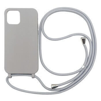 Gumový ochranný kryt so šnúrkou na krk pre Apple iPhone 15 Plus - šedý