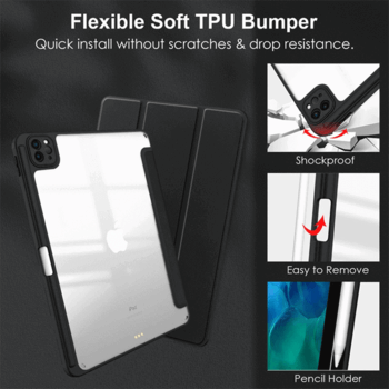 2v1 Smart flip cover+zadný silikónový ochranný obal s držiakom na pero pre Huawei MatePad 11 - čierny
