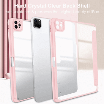 2v1 Smart flip cover+zadný silikónový ochranný obal s držiakom na pero pre Xiaomi Pad 5 Pro - svetlo ružový