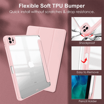 2v1 Smart flip cover+zadný silikónový ochranný obal s držiakom na pero pre Honor MagicPad 13 - svetlo ružový