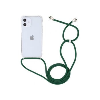 Priehľadný silikónový ochranný kryt so šnúrkou na krk pre Apple iPhone 12 Pro Max - tmavo zelená