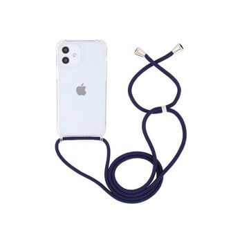 Priehľadný silikónový ochranný kryt so šnúrkou na krk pre Apple iPhone 8 Plus - tmavo modrá