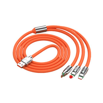 Odolný multifunkčný kábel 3v1 s konektormi Micro USB, USB-C a Lightning - oranžový