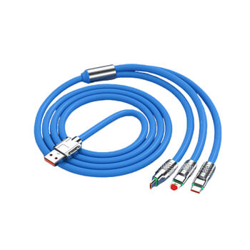 Odolný multifunkčný kábel 3v1 s konektormi Micro USB, USB-C a Lightning - modrý