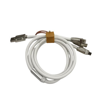 Odolný multifunkčný kábel 3v1 s konektormi Micro USB, USB-C a Lightning - biely