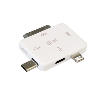 6v1 Redukcia sa vstupy a výstupy 30-pin+Lightning+Micro USB biela