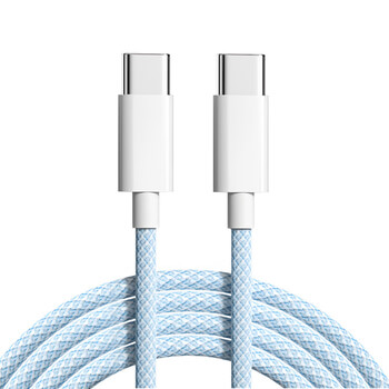 Nylónový nabíjací kábel USB-C - USB-C 2m - svetlo modrý