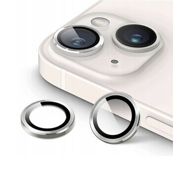 Metalické ochranné sklo na šošovku fotoaparátu a kamery pre Apple iPhone 15 Plus - strieborné