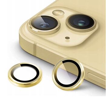 Metalické ochranné sklo na šošovku fotoaparátu a kamery pre Apple iPhone 15 Plus - zlaté