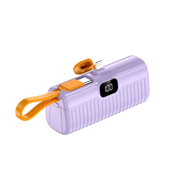 Mini cestovná powerbanka s konektorom USB-C 5000 mAh - svetlo fialova