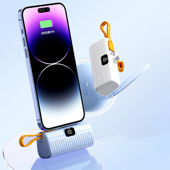 Mini cestovná powerbanka s konektorom USB-C 5000 mAh - svetlo fialova