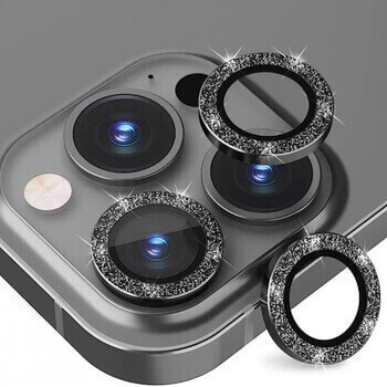 Trblietavé ochranné sklo na šošovku fotoaparátu a kamery pre Apple iPhone 13 Pro Max - čierne