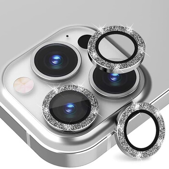 Trblietavé ochranné sklo na šošovku fotoaparátu a kamery pre Apple iPhone 15 Plus - strieborné