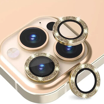 Trblietavé ochranné sklo na šošovku fotoaparátu a kamery pre Apple iPhone 15 - zlaté