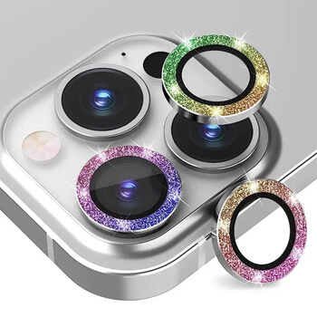 Trblietavé ochranné sklo na šošovku fotoaparátu a kamery pre Apple iPhone 15 - dúhové