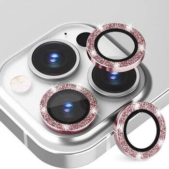 Trblietavé ochranné sklo na šošovku fotoaparátu a kamery pre Apple iPhone 15 Plus - ružové