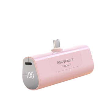 Cestovná powerbanka 5000 mAh pre telefóny s konektorom USB C- svetlo ružová