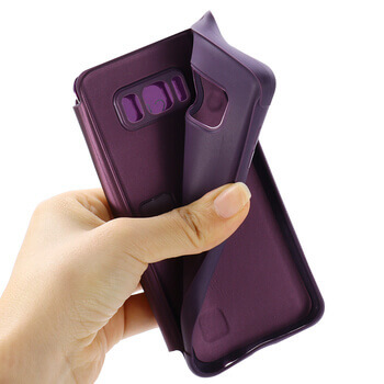 Zrkadlový plastový flip obal pre Samsung Galaxy M21 M215F - fialový