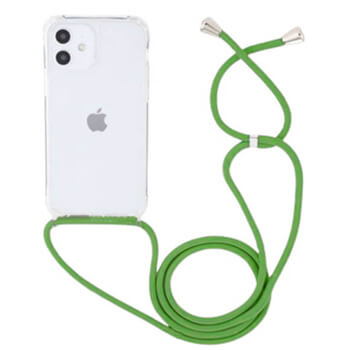 Priehľadný silikónový ochranný kryt so šnúrkou na krk pre Apple iPhone 12 - svetlo zelená