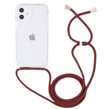 Priehľadný silikónový ochranný kryt so šnúrkou na krk pre Apple iPhone 12 Pro - červená