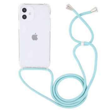 Priehľadný silikónový ochranný kryt so šnúrkou na krk pre Apple iPhone 12 Pro - svetlo modrá