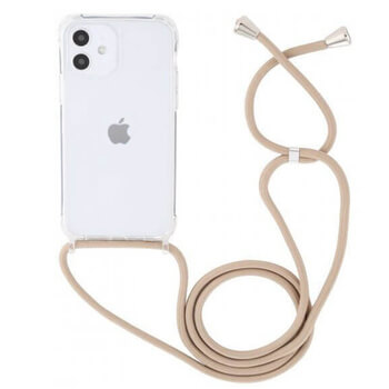 Priehľadný silikónový ochranný kryt so šnúrkou na krk pre Apple iPhone 14 - zlatá