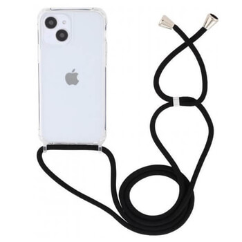 Priehľadný silikónový ochranný kryt so šnúrkou na krk pre Apple iPhone 14 Plus - čierna