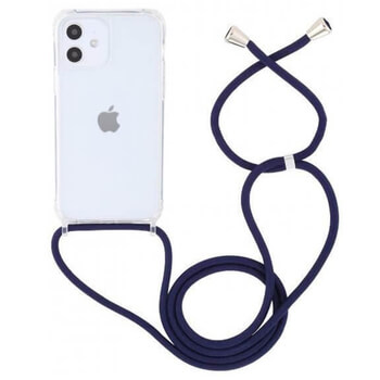 Priehľadný silikónový ochranný kryt so šnúrkou na krk pre Apple iPhone 15 Pro - tmavo modrá
