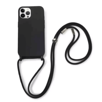Gumový ochranný kryt so šnúrkou na krk pre Apple iPhone 12 - čierny