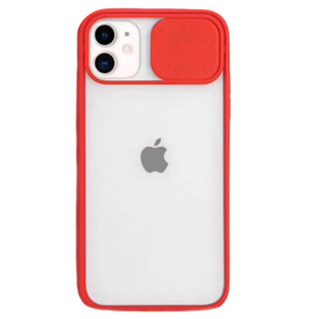 Silikonový ochranný obal s posuvným krytem na fotoaparát pre Apple iPhone 12 - červený