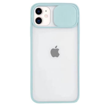 Silikonový ochranný obal s posuvným krytem na fotoaparát pre Apple iPhone 12 - svetlo modrý