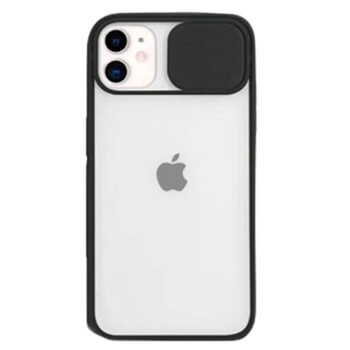 Silikonový ochranný obal s posuvným krytem na fotoaparát pre Apple iPhone 12 Pro - čierny