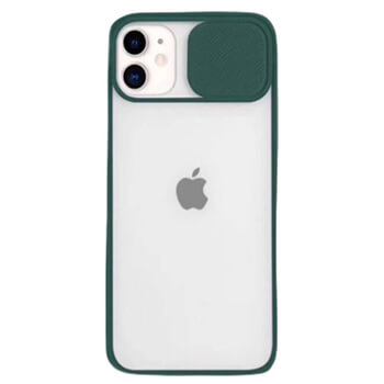 Silikonový ochranný obal s posuvným krytem na fotoaparát pre Apple iPhone 13 Pro - tmavo zelený