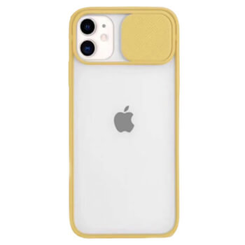 Silikonový ochranný obal s posuvným krytem na fotoaparát pre Apple iPhone 13 Pro - žltý