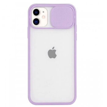 Silikonový ochranný obal s posuvným krytem na fotoaparát pre Apple iPhone 14 - fialový